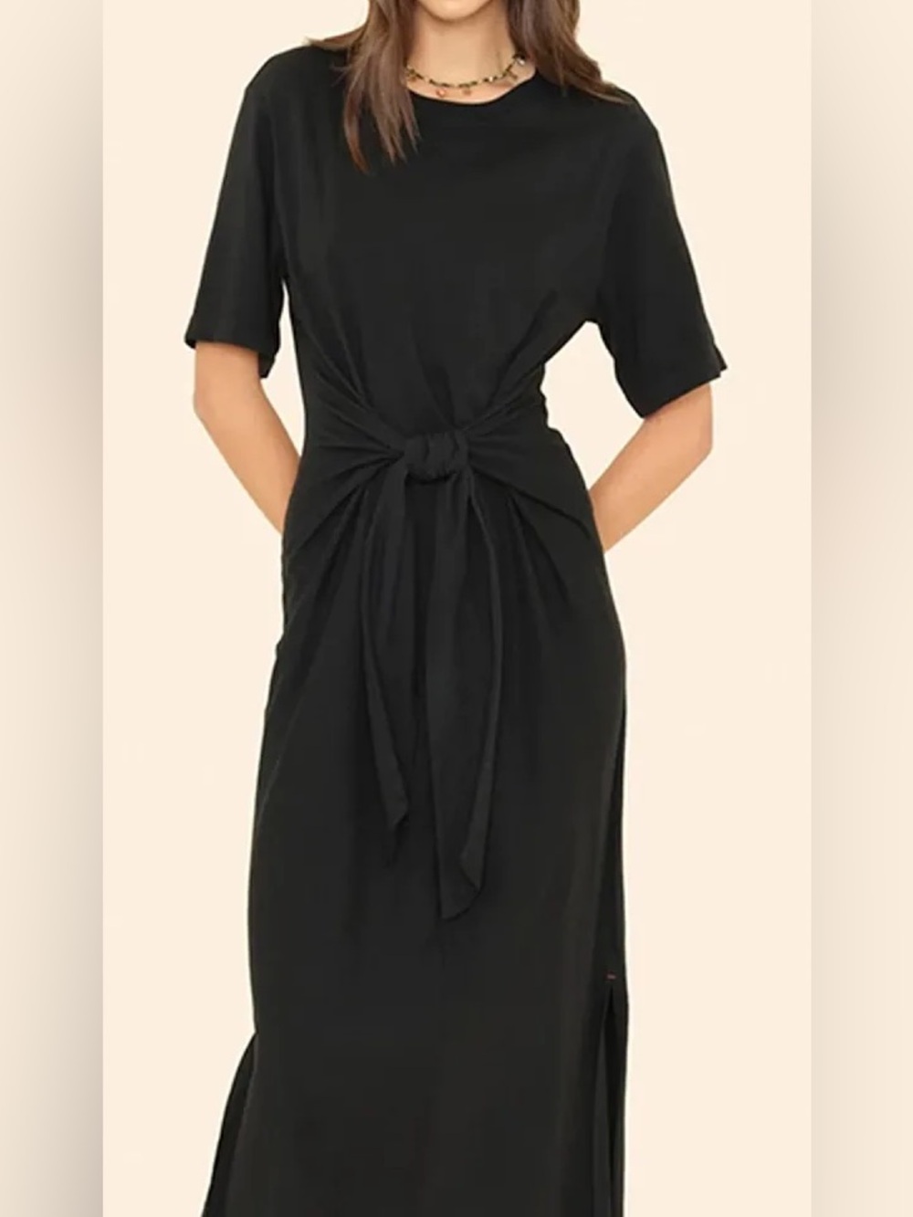 XiRENA Black tee shirt Midi Dress with Front Knot NWT small